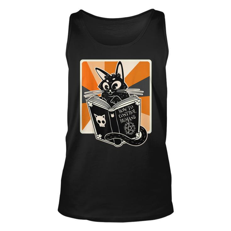 Retro Halloween Black Cat Funny Witch Book Cat Lover  Unisex Tank Top