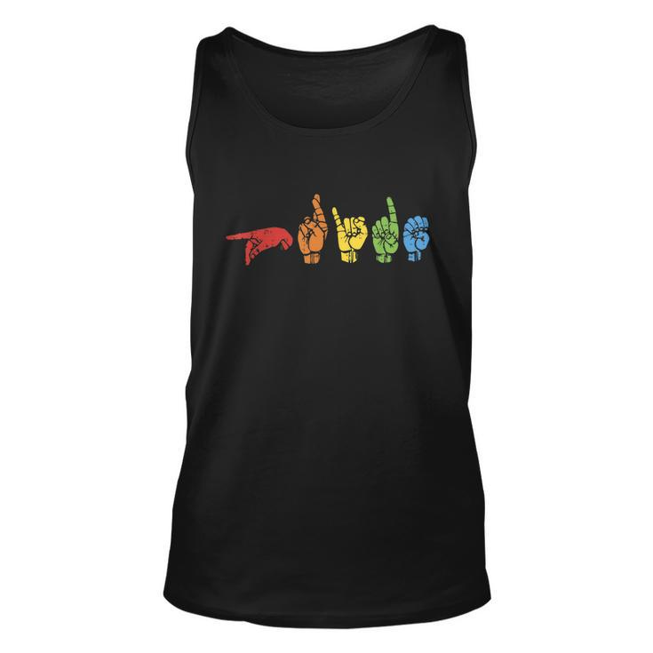 Sign Language Funny Rainbow Flag Gay Lgbt Deaf Asl Mute Gift Great Gift Unisex Tank Top