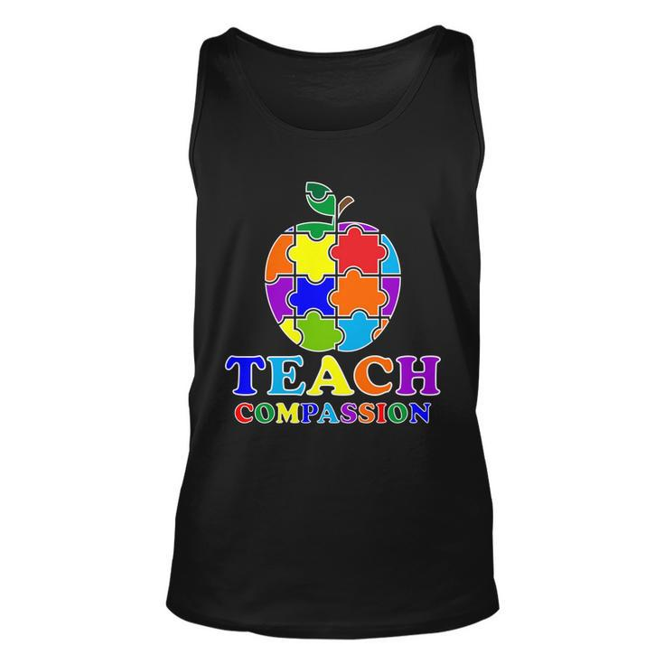 Teach Compassion Autism Awareness Teacher Apple Puzzle Unisex Tank Top