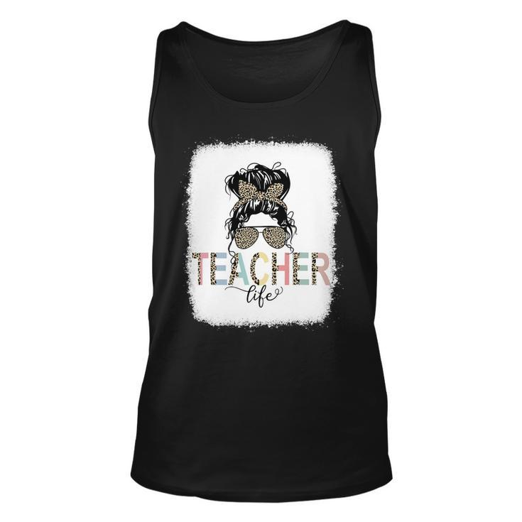 Teacher Life Bleached Shirt Teacher Life Royal Messy Bun Unisex Tank Top