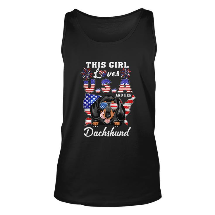 This Girl Loves Usa And Her Dog 4Th Of July Dachshund Dog Unisex Tank Top