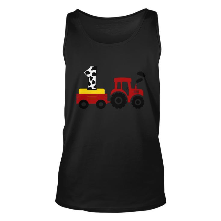 Tractor Pulling One Farmer First Birthday First Birthday Cow 1St Birthday Unisex Tank Top