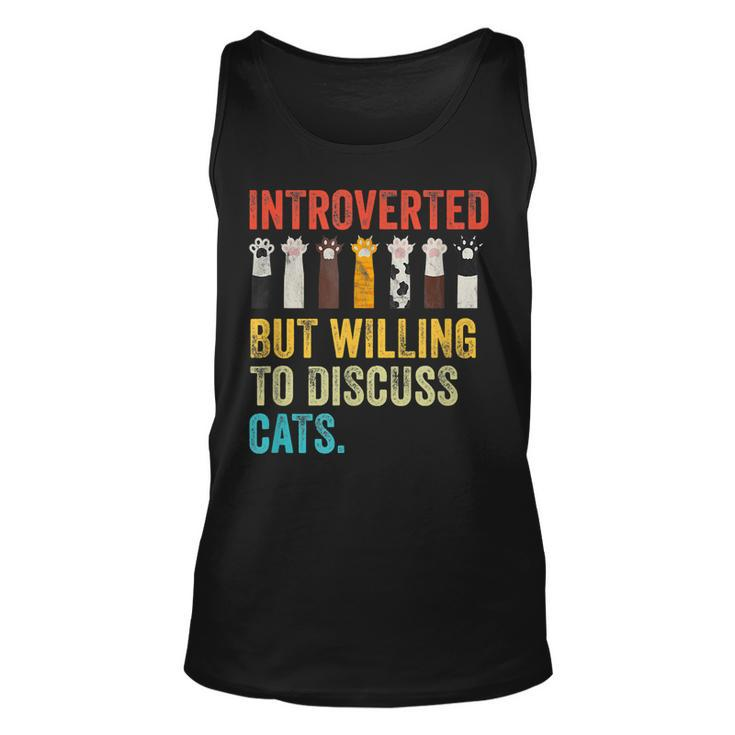 Vintage Cat Meow Introverted But Willing To Discuss Cats  Men Women Tank Top Graphic Print Unisex