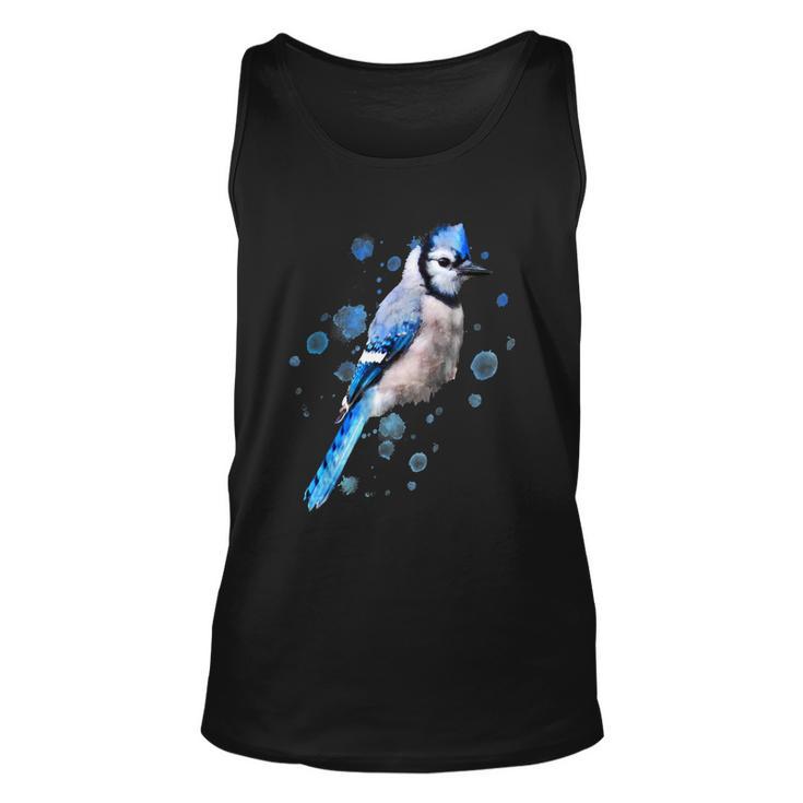 Watercolor Blue Jay Bird Artistic Animal Artsy Painting Unisex Tank Top