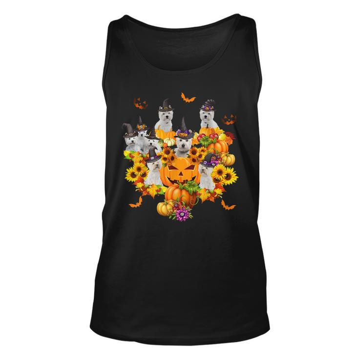 Westie Witch Heart Pumpkin Sunflower Halloween Thanksgiving  Unisex Tank Top