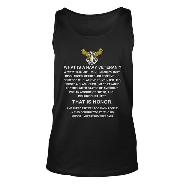 What Is A Navy Veteran For Her Unisex Tank Top