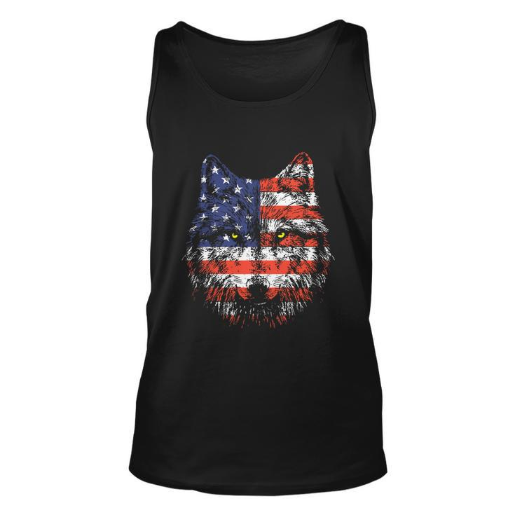 Wolf American Flag Usa 4Th Of July Patriotic Wolf Lover Unisex Tank Top