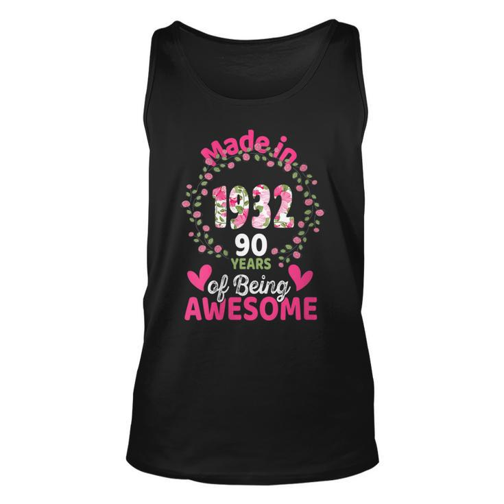 Womens 90 Years Old 90Th Birthday Born In 1932 Women Girls Floral  Unisex Tank Top