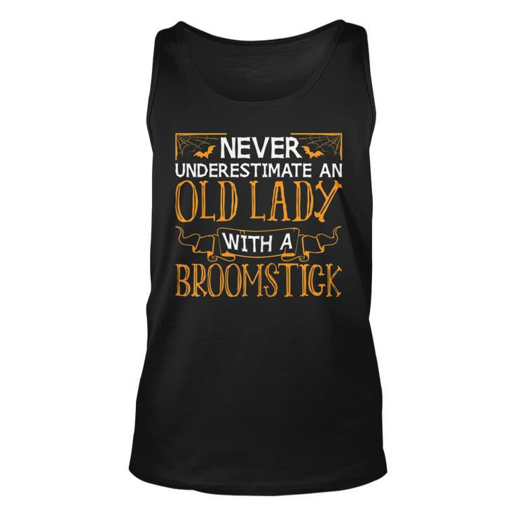 Womens Old Lady With Broomstick Witch Womens Halloween Costume  Unisex Tank Top