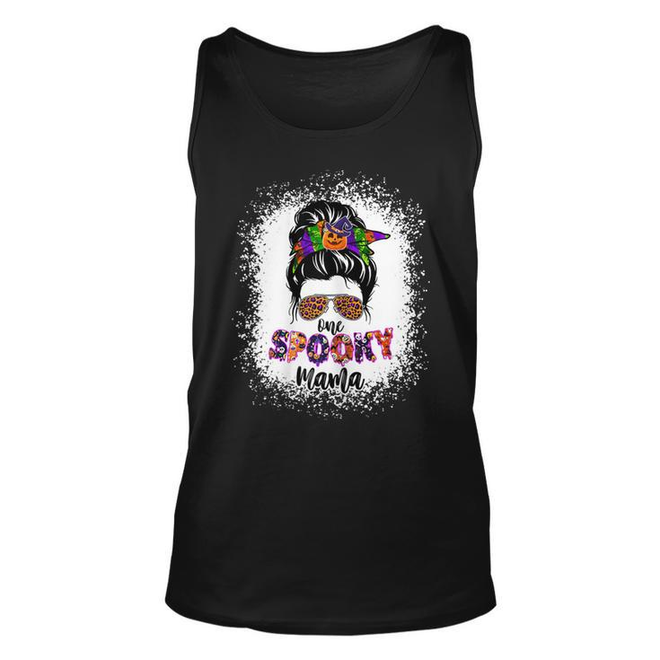 Womens One Spooky Mama Witchy Mama Halloween Messy Bun Mom Bleached  Unisex Tank Top