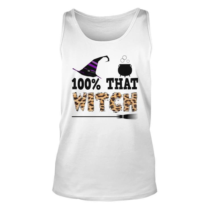 100% That Witch Halloween Witch Hat Leopard  Unisex Tank Top