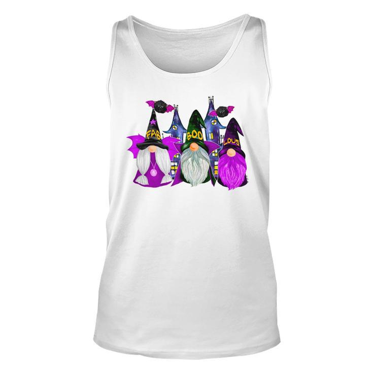 3 Halloween Gnomes Purple Gnome Vampire Gnome Witch Men Women Tank Top Graphic Print Unisex