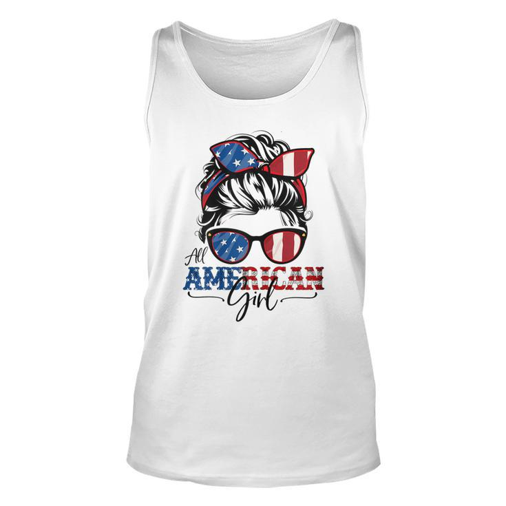 All American Girl 4Th Of July  Women Messy Bun Usa Flag  V2 Unisex Tank Top