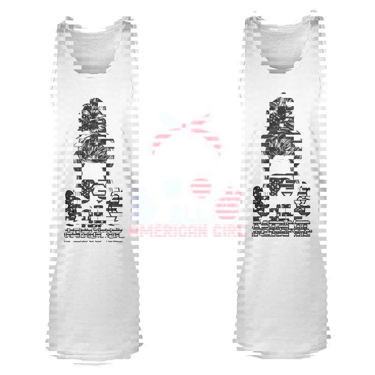 All American Girl Messy Bun American Flag 4Th Of July  V2 Unisex Tank Top