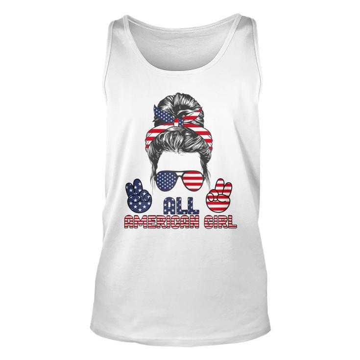 All American Girl Messy Bun American Flag 4Th Of July  V2 Unisex Tank Top