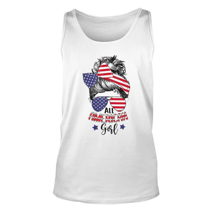 All American Girl Messy Bun Usa Flag Patriotic 4Th Of July  V2 Unisex Tank Top
