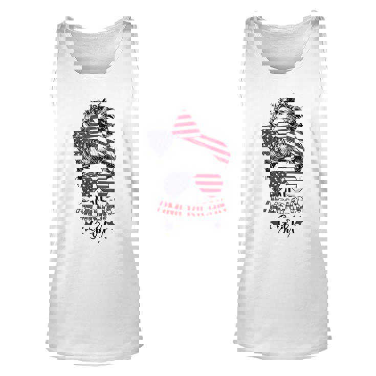 All American Girl Messy Bun Women Patriotic 4Th Of July Usa  Unisex Tank Top