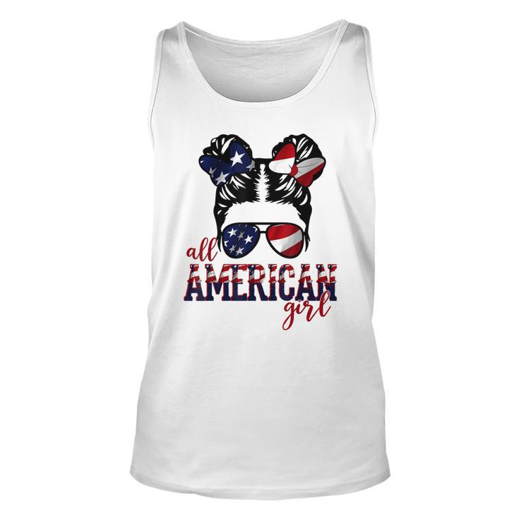 All American Girl Messy Hair Bun Woman Patriotic 4Th Of July  V2 Unisex Tank Top