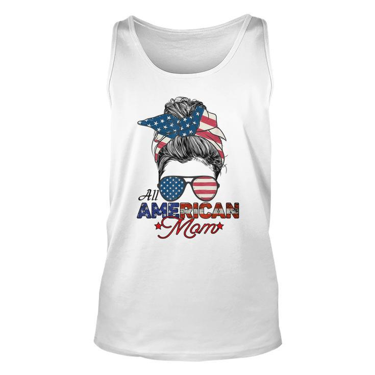 All American Mom 4Th July Messy Bun Us Flag  Unisex Tank Top