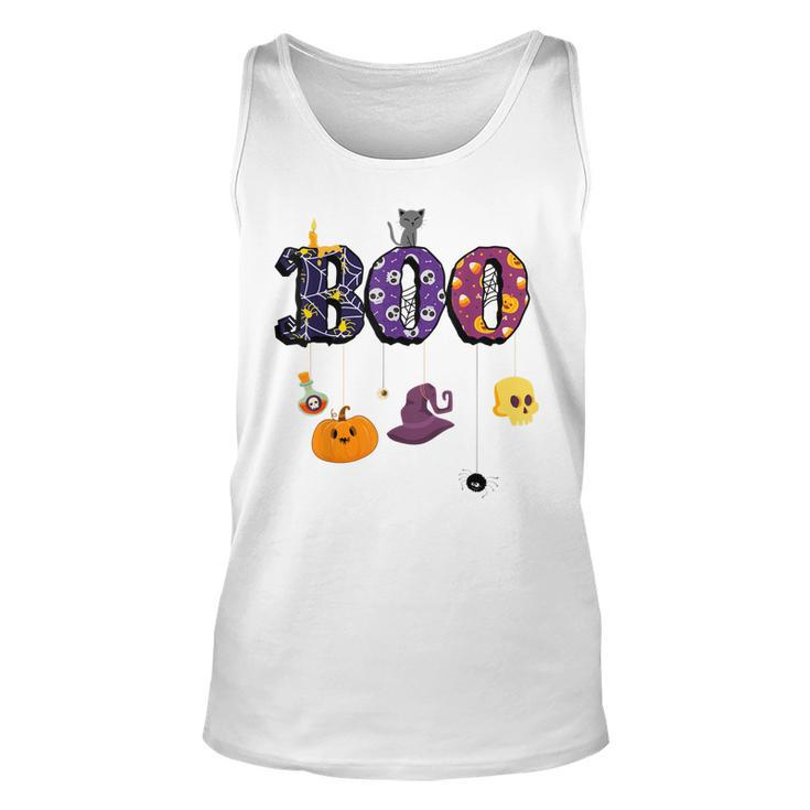 Boo Halloween Costume Spiders Ghosts Pumkin & Witch Hat  V2 Unisex Tank Top