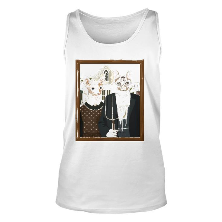 Funny American Gothic Cat Parody Ameowican Gothic Graphic Unisex Tank Top