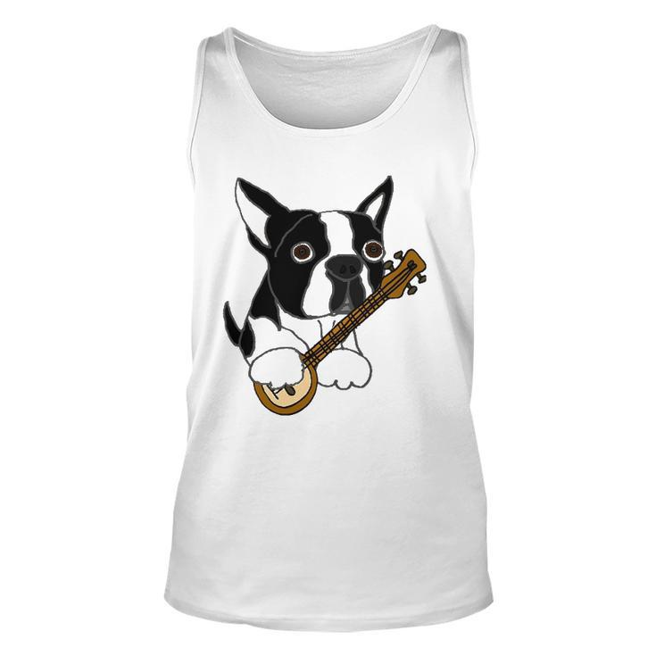 Funny Boston Terrier Dog Playing Banjo Unisex Tank Top