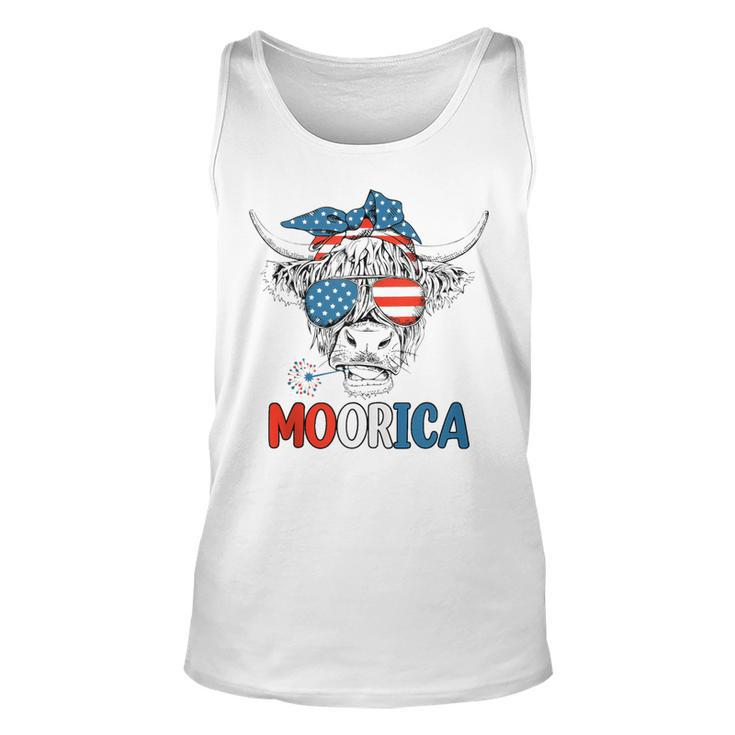 Funny Moorica 4Th Of July American Flag Highland Cow  Unisex Tank Top