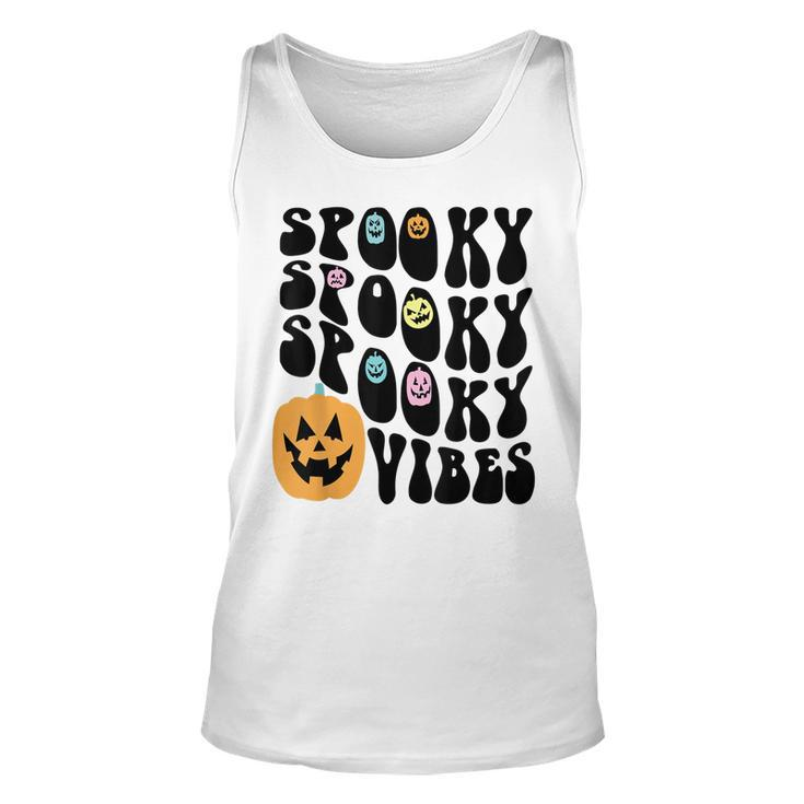 Groovy Spooky Vibes Scary Pumpkin Face Funny Halloween  Unisex Tank Top
