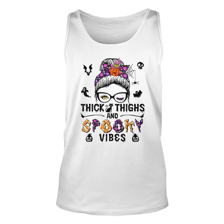 Halloween Messy Bun Thick Thighs And Spooky Vibes  Unisex Tank Top