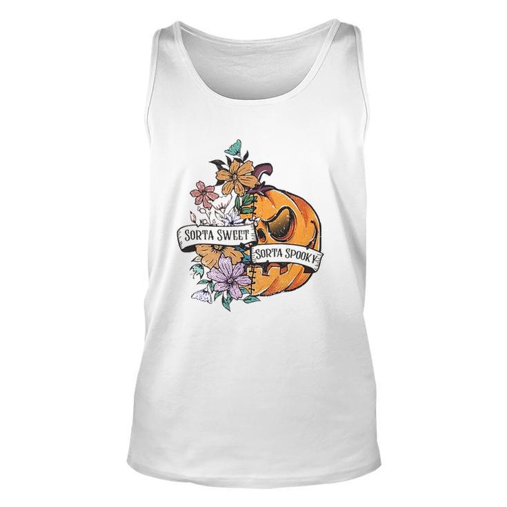 Halloween Sorta Sweet Sorta Spooky Pumpkin Floral Unisex Tank Top