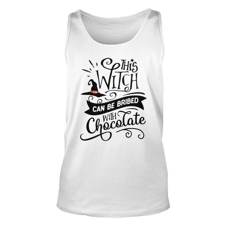 Halloween This Witch Can Be Bribed With Chocolate Black And Orange Men Women Tank Top Graphic Print Unisex