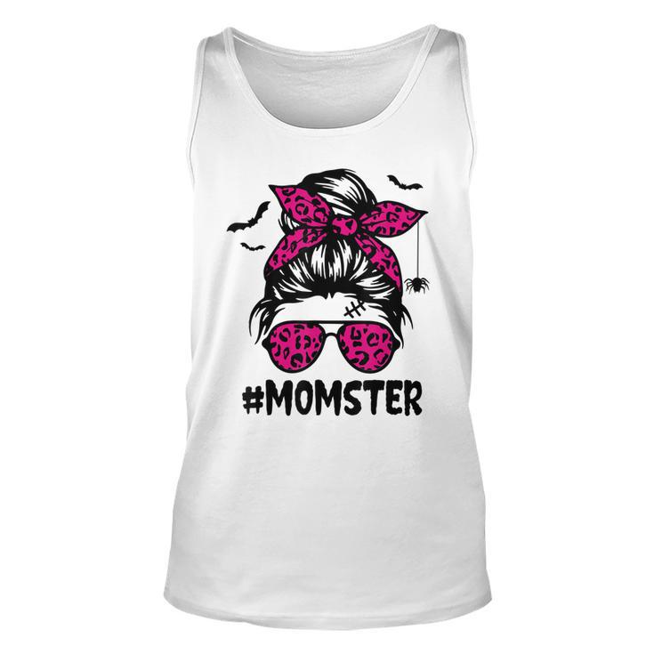 Momster  For Women Halloween Mom Messy Bun Leopard  Unisex Tank Top