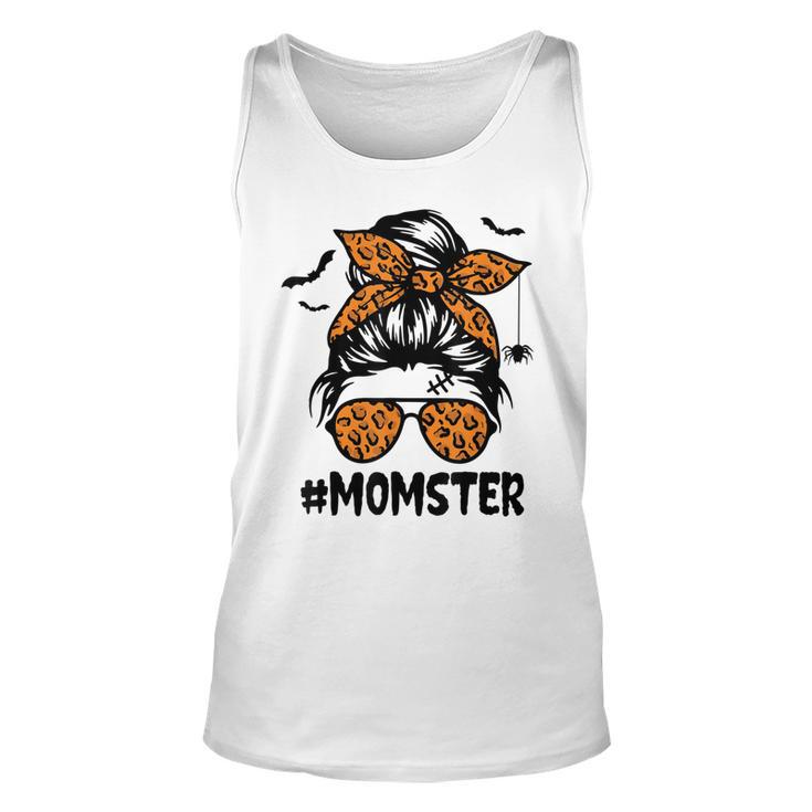 Momster  For Women Halloween Mom Messy Bun Leopard  Unisex Tank Top