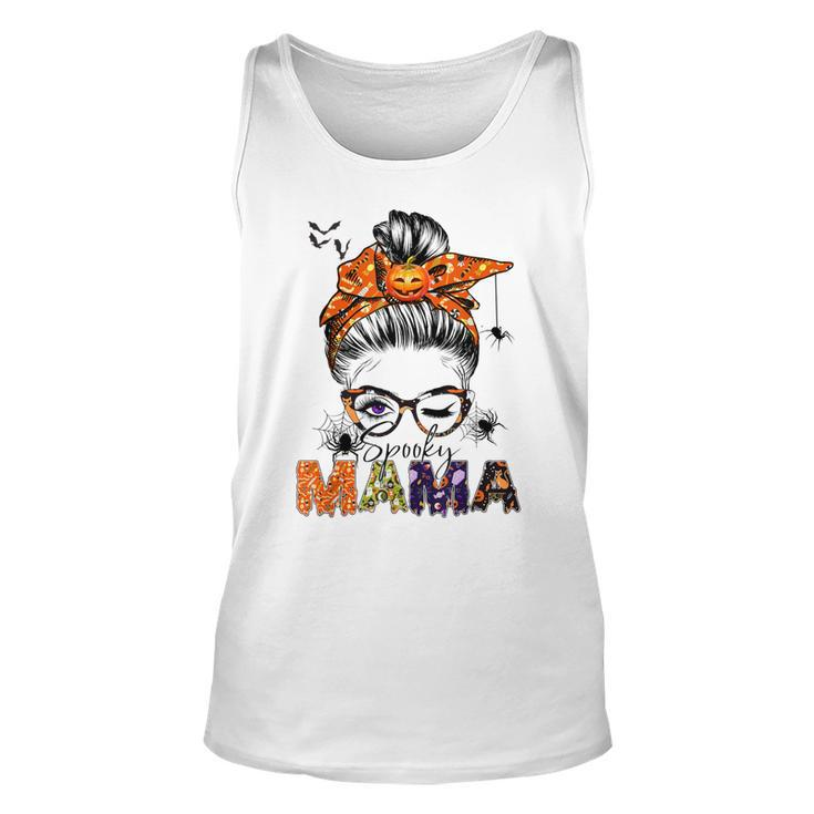 One Spooky Mama For Halloween Messy Bun Mom Monster Bleached  V2 Unisex Tank Top