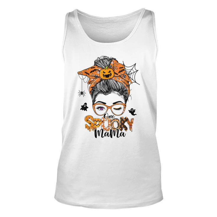 One Spooky Mama For Halloween Messy Bun Mom Monster Bleached  V3 Unisex Tank Top