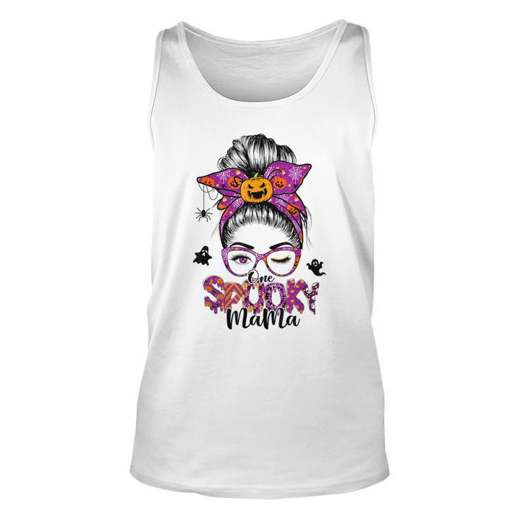 One Spooky Mama For Halloween Messy Bun Mom Monster Bleached  V6 Unisex Tank Top