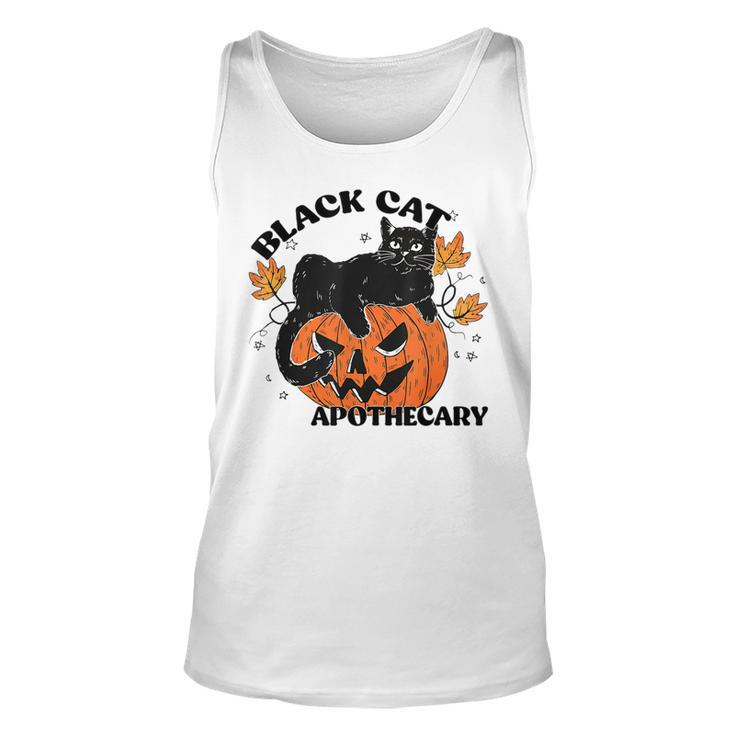 Retro Black Cat Apothecary And Pumpkin Halloween Vintage  Unisex Tank Top