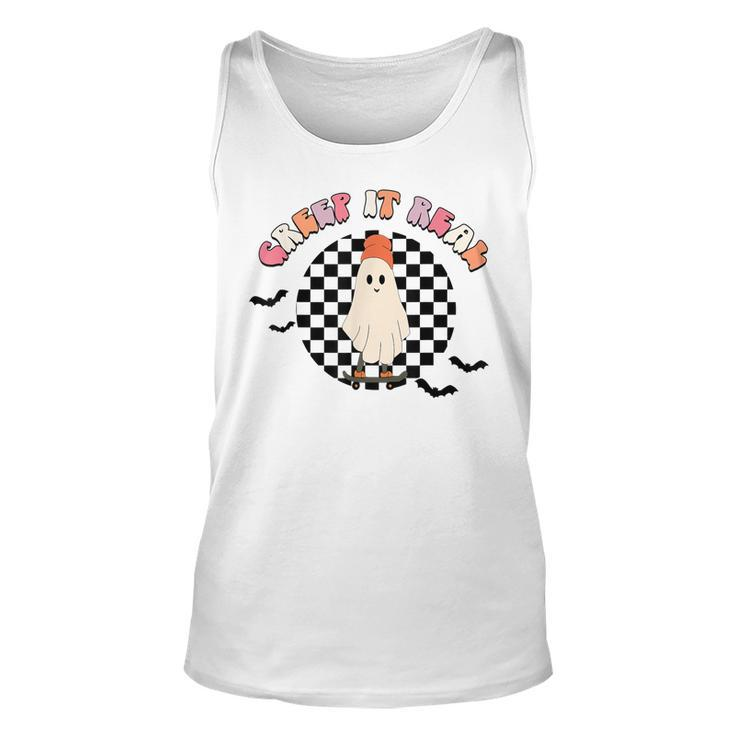 Retro Checkered Creep It Real Ghost Skater Funny Halloween  Unisex Tank Top
