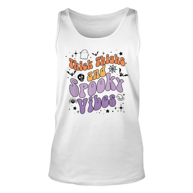 Retro Groovy Thick Thighs And Spooky Vibes Funny Halloween  Unisex Tank Top