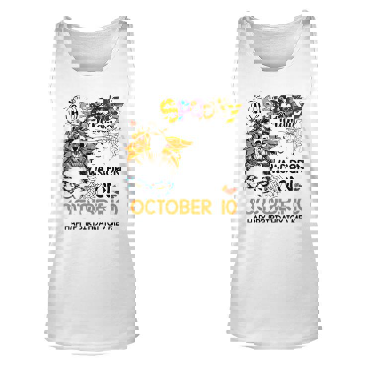 Spooky Mama Born On October 10Th Birthday Bun Hair Halloween  Unisex Tank Top