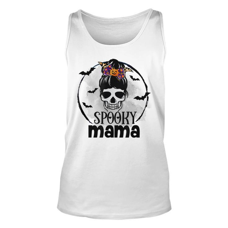 Spooky Mama Funny Halloween Mom Messy Bun Spooky Vibes  Unisex Tank Top