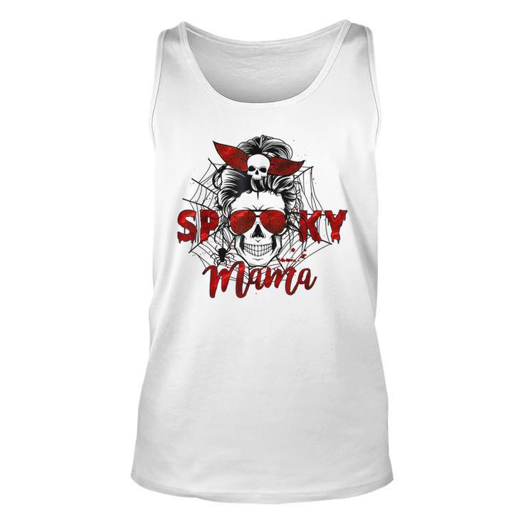 Spooky Mama Skull Witch Women Messy Bun Halloween Costume Unisex Tank Top