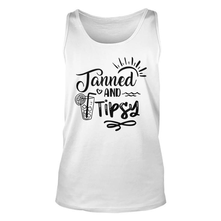 Tanned & Tipsy Hello Summer Vibes Beach Vacay Summertime  Unisex Tank Top