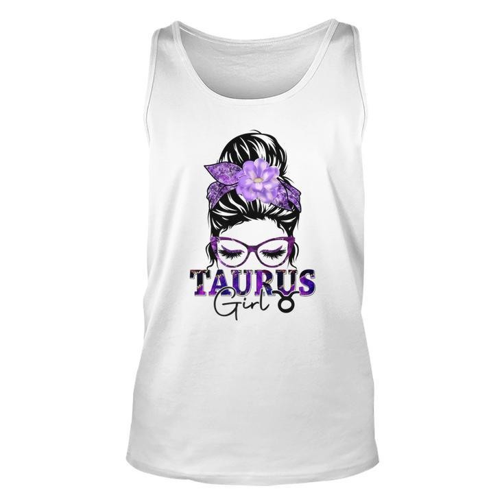 Taurus Girl Birthday Messy Bun Hair Purple Floral   Unisex Tank Top