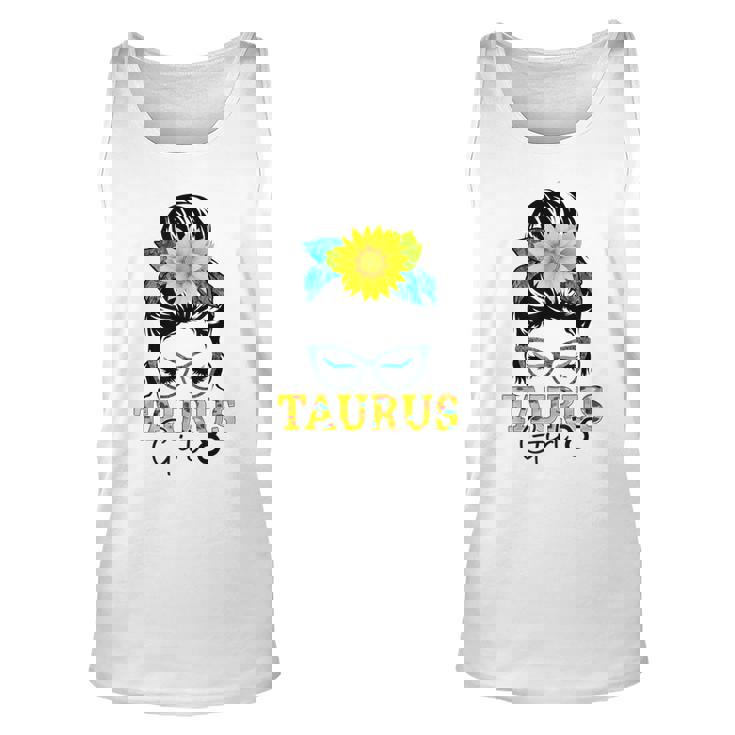 Taurus Girl Birthday Messy Bun Hair Sunflower  Unisex Tank Top
