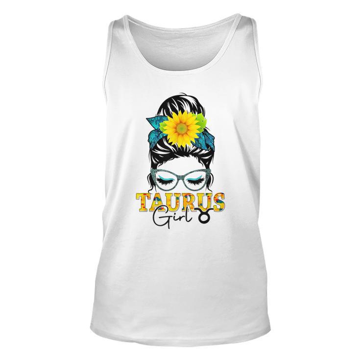 Taurus Girl Birthday Messy Bun Hair Sunflower  Unisex Tank Top