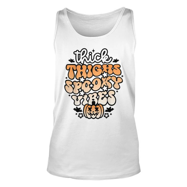 Thick Thighs Spooky Vibes Retro Groovy Halloween Spooky  Unisex Tank Top