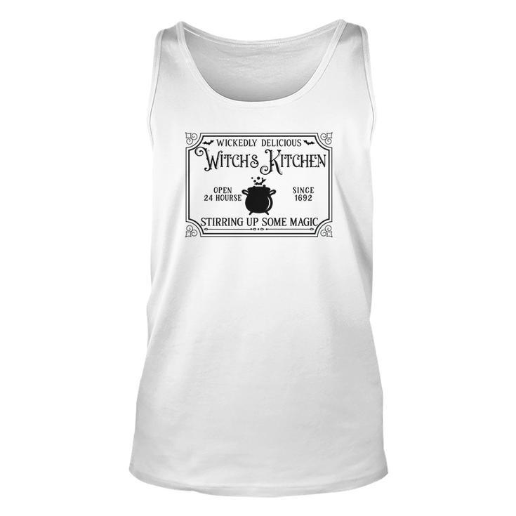 Vintage Halloween Sign Wickedly Delicious Witch Kitchen Men Women Tank Top Graphic Print Unisex