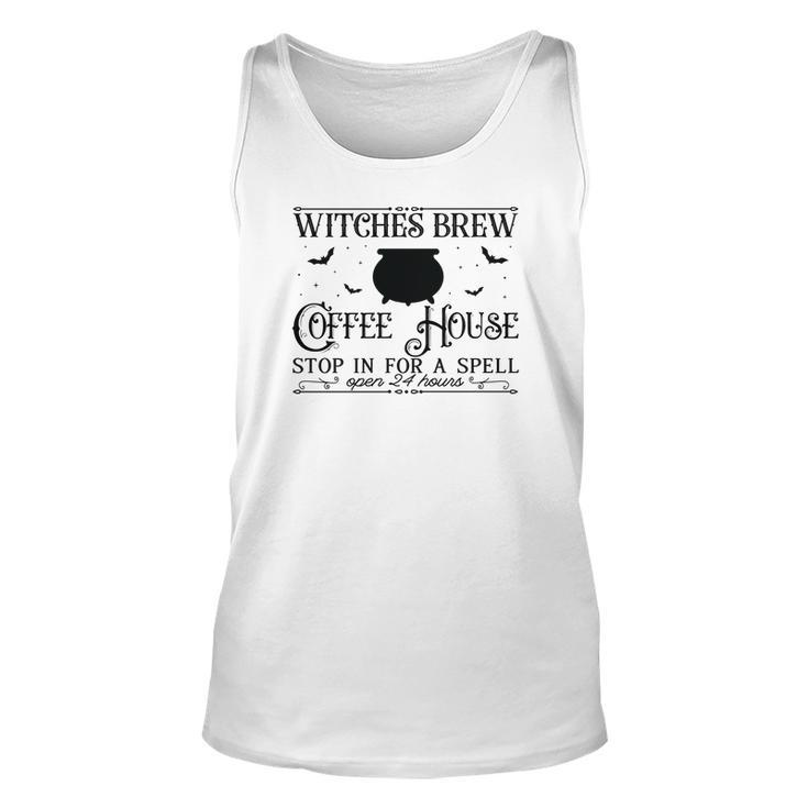Vintage Halloween Sign Witches Brew Coffee House Men Women Tank Top Graphic Print Unisex