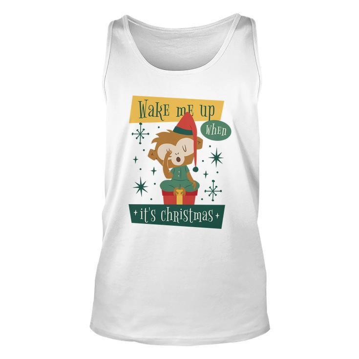 Wake Me Up When Its Christmas Monkey Cute Graphic Design Printed Casual Daily Basic Unisex Tank Top